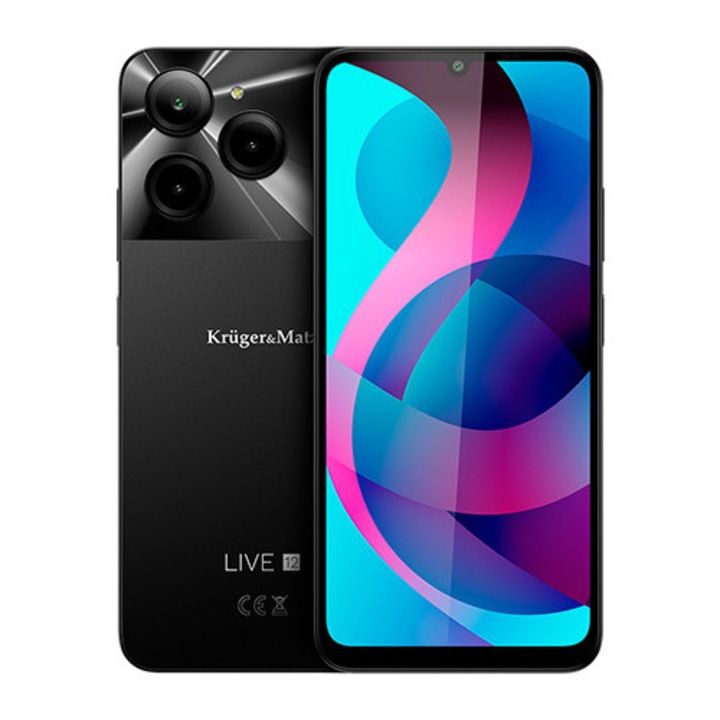 Telefon mobil Kruger&Matz Live 12, Android 14, 8GB RAM, 256GB, Negru, 6.74"