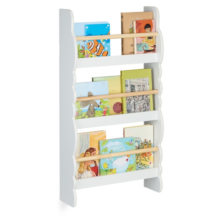 Детска лавица за книги Relaxdays, 52.5 x 14 x 80 см, 3 отделения, МДФ, Бял