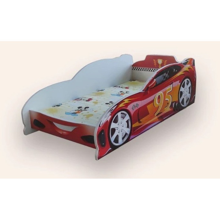 Pat copii tip masina Fulger Cars, 170x80 cm, saltea inclusa