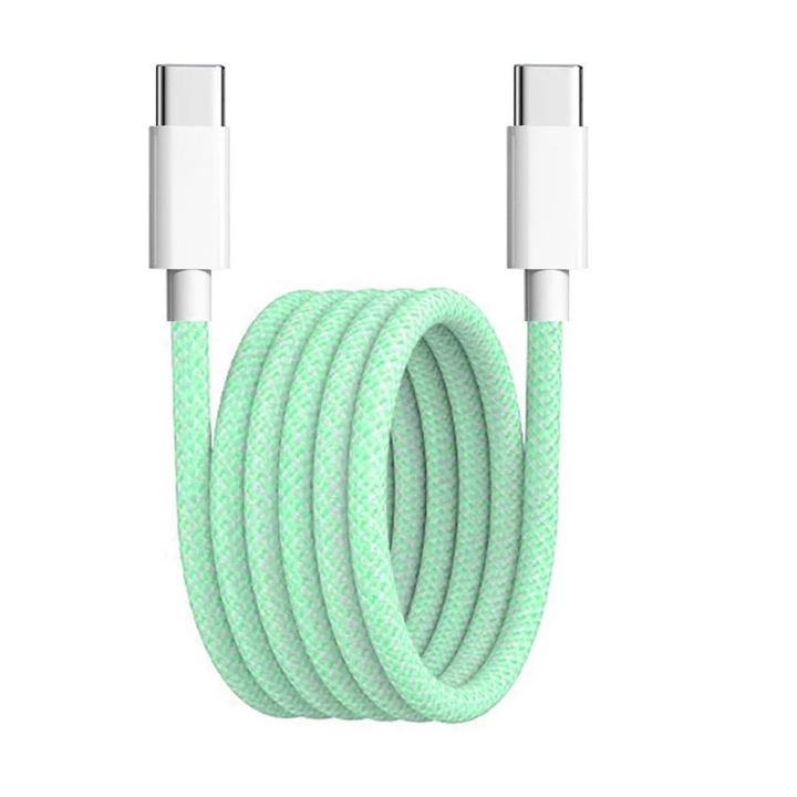 Cablu USB-C Kruger&Matz 100W, 1.5 m, Incarcare Rapida Power Delivery, Transfer Date 480 Mbps, Nylon, Verde