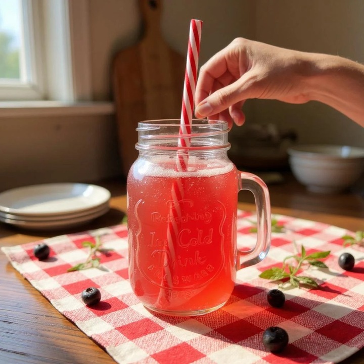 Cana pentru Limonada, tip borcan cu maner, capac si Pai reutilizabil, 450ml