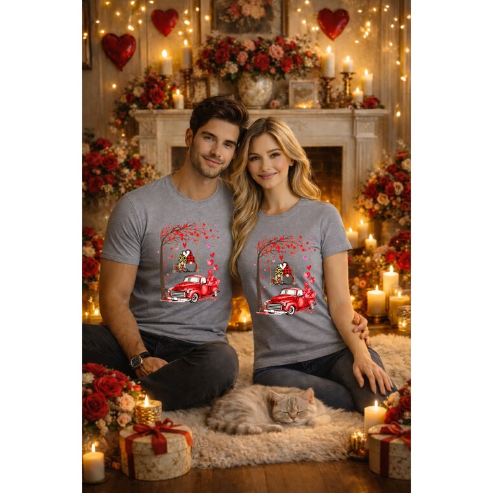 Tricou unisex 100% Bumbac personalizat Colectia Valentine’s Day, Dragobete, cadou cupluri Gri L INTL