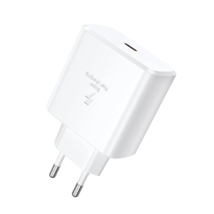 Incarcator Super Fast Charge 45W USB-C, compatibil Samsung Galaxy S25 Ultra, S25 Plus, S25, S24 Ultra, S24, S25 FE, A56, A36, A17, Xiaomi, Apple, Motorola, Oppo, Huawei, Alb