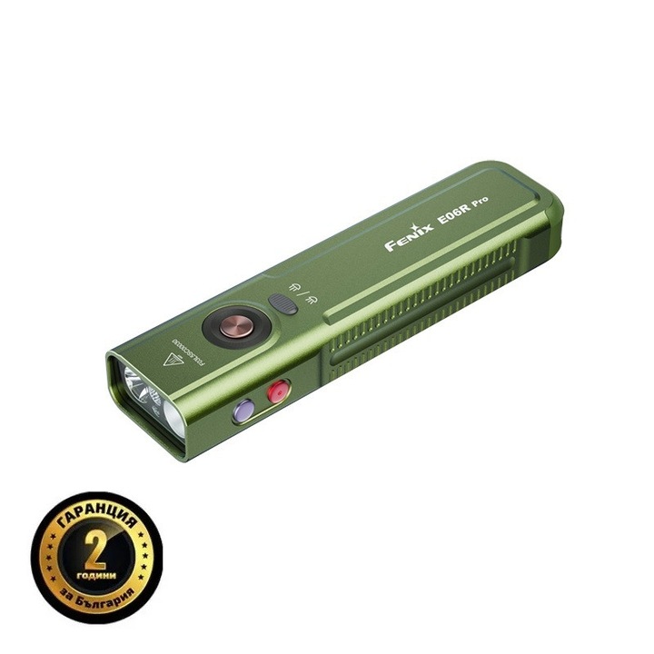 Lanterna LED Fenix E06R Pro, 1600 lumeni, 111 ore autonomie, verde, 123x31x19mm