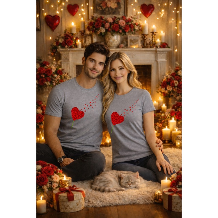 Tricou unisex 100% Bumbac personalizat Colectia Valentine’s Day, Dragobete, cadou cupluri Gri S INTL