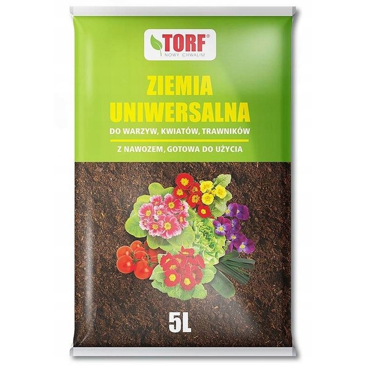Pamant universal pentru flori si legume, TORF, 5L, pH 5,5-6,5, 1,5-2,5g NaCl/dm3