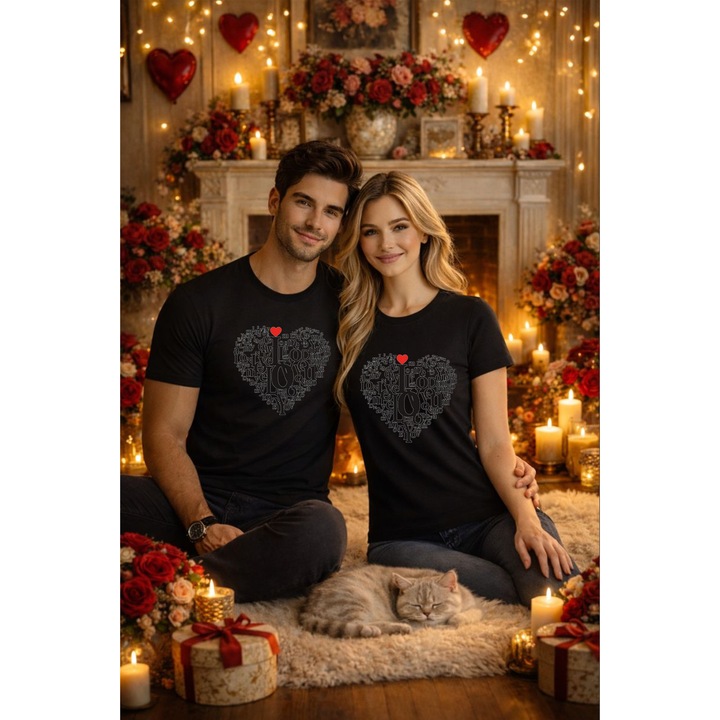 Tricou personalizat unisex, MVRDAR, colectia Valentine's Day, 100% bumbac, Negru, S INTL