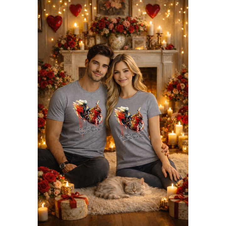 Tricou unisex 100% Bumbac personalizat Colectia Valentine’s Day, Dragobete, cadou cupluri Gri 2XL