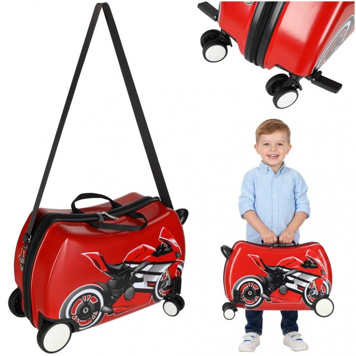 Troller de voiaj pentru copii Red Moto, inchidere cu fermoar in doua sensuri, manere practice de transport, curea de transport inclusa, dimensiune 44 x 28 x 21 cm