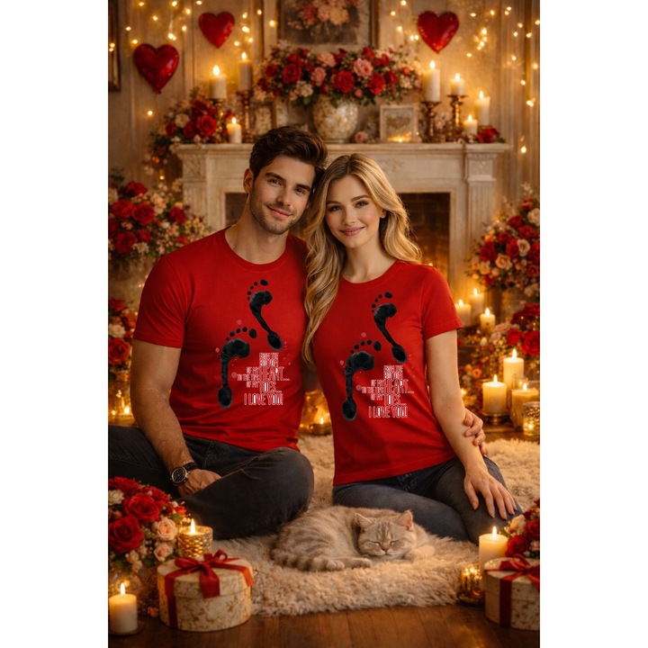 Tricou unisex 100% Bumbac personalizat Colectia Valentine’s Day, Dragobete, cadou cupluri rosu 2XL
