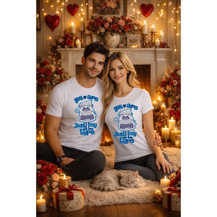Tricou unisex 100% Bumbac personalizat Colectia Valentine’s Day, Dragobete, cadou cupluri alb XL INTL