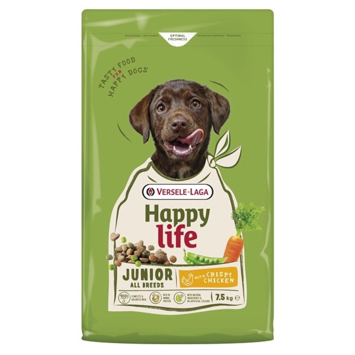 Hrana uscata pentru caini Versele-Laga Happy Life Junior cu pui 7, 5 kg, pentru toate taliile, formula fara coloranti artificiale