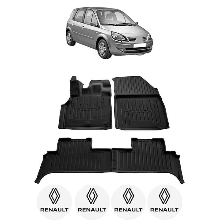 Set covorase presuri RENAULT SCENIC III din 2009-2016, auto, CRI-FLO, din cauciuc thermoplastic, 4 Stickere auto cu RENAULT