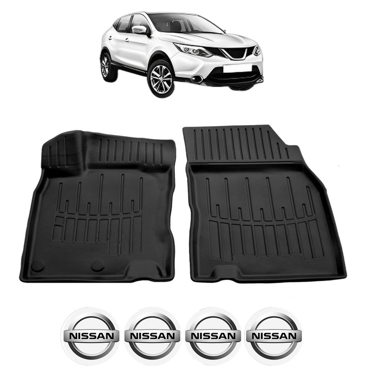 Set covorase auto CRI-FLO, pentru NISSAN QASHQAI J11 2014-2021, cauciuc, negru, 5 piese, include 4 stickere auto