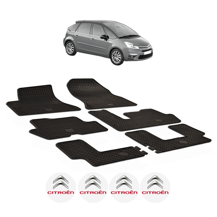 Set covorase presuri CITROEN C4 PICASSO din 2007-2013, auto, CRI-FLO, din cauciuc thermoplastic, 4 Stickere auto cu CITROEN