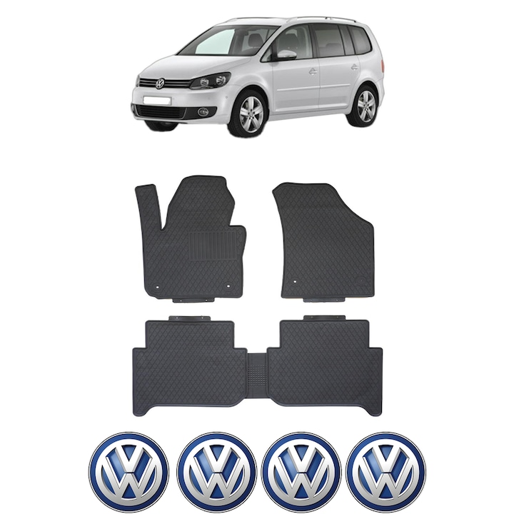 Set covorase presuri Volkswagen TOURAN din 2011, auto, CRI-FLO, din cauciuc thermoplastic, 4 Stickere auto cu Volkswagen
