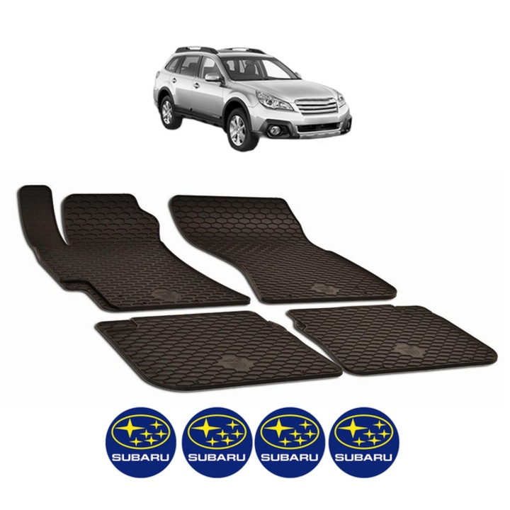 Set covorase presuri SUBARU OUTBACK III din 2005-2019, auto, CRI-FLO, din cauciuc thermoplastic, 4 Stickere auto cu SUBARU