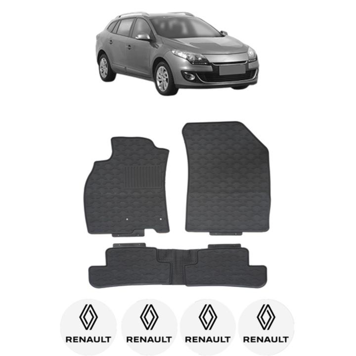 Set covorase presuri RENAULT MEGANE III din 2008-2015, auto, CRI-FLO, din cauciuc thermoplastic, 4 Stickere auto cu RENAULT