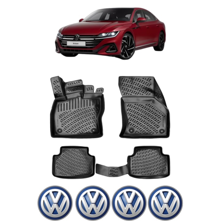 Set covorase presuri Volkswagen ARTEON din 2017, auto, CRI-FLO, din cauciuc thermoplastic, 4 Stickere auto cu Volkswagen