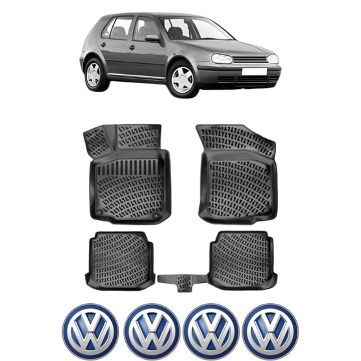 Set covorase presuri Volkswagen GOLF 4 din 1997-2005, auto, CRI-FLO, din cauciuc thermoplastic, 4 Stickere auto cu Volkswagen