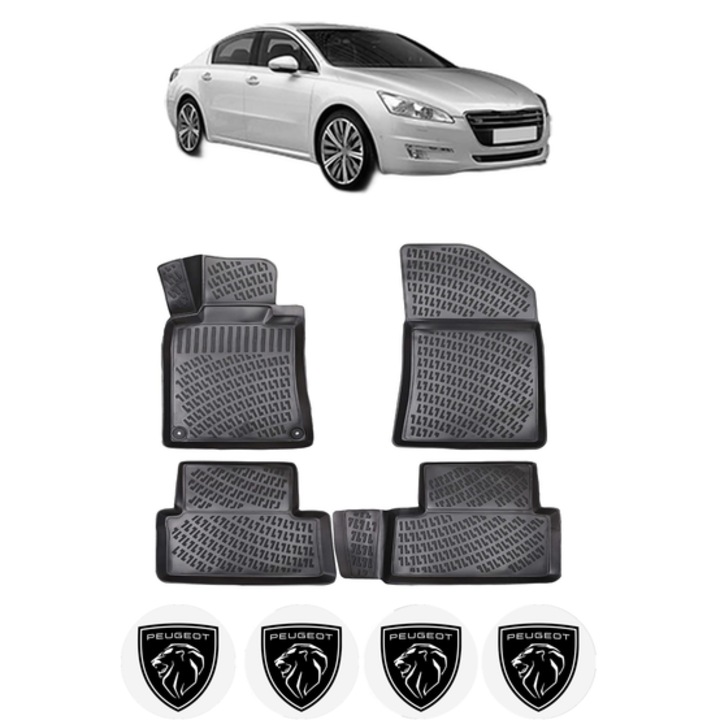 Set covorase presuri PEUGEOT 508 I din 2010-2018, auto, CRI-FLO, din cauciuc thermoplastic, 4 Stickere auto cu PEUGEOT