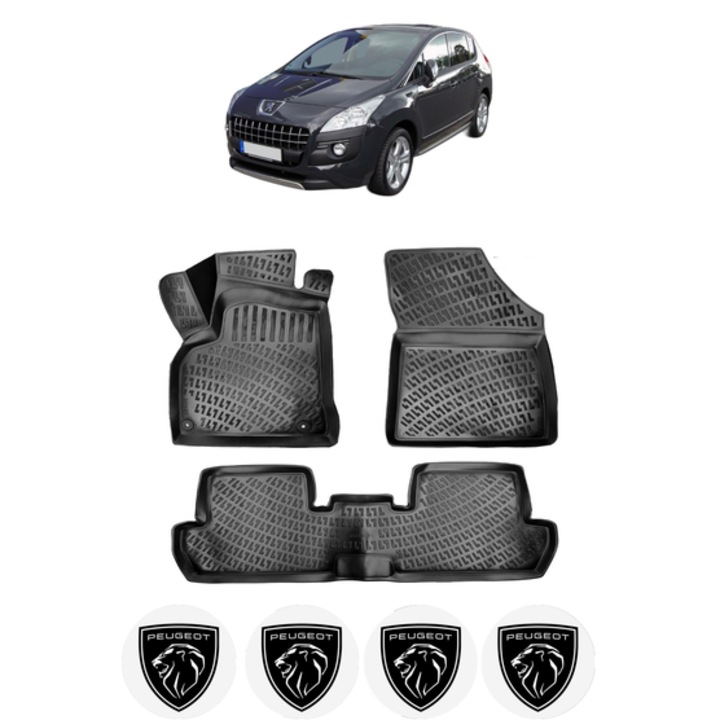 Set covorase presuri PEUGEOT 3008 I din 2008-2016, auto, CRI-FLO, din cauciuc thermoplastic, 4 Stickere auto cu PEUGEOT