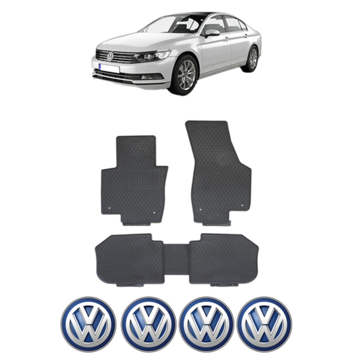 Set covorase presuri Volkswagen PASSAT B8 din 2015, auto, CRI-FLO, din cauciuc thermoplastic, 4 Stickere auto cu Volkswagen