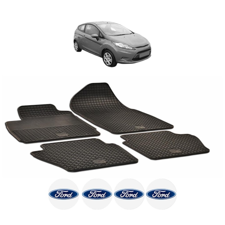 Set covorase presuri FORD FIESTA din 2009-2016, auto, CRI-FLO, din cauciuc thermoplastic, 4 Stickere auto cu FORD