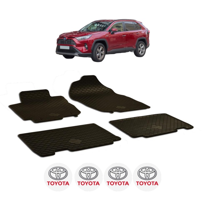 Set covorase presuri TOYOTA RAV 4 din 2013-2018, auto, CRI-FLO, din cauciuc thermoplastic, 4 Stickere auto cu TOYOTA