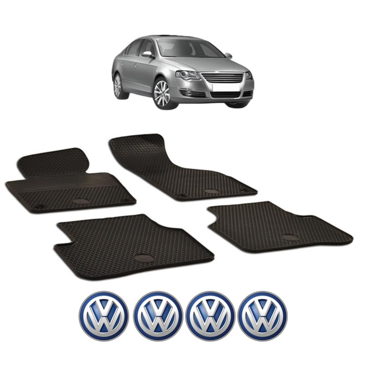 Set covorase presuri Volkswagen PASSAT B6 din 2005-2010, auto, CRI-FLO, din cauciuc thermoplastic, 4 Stickere auto cu Volkswagen