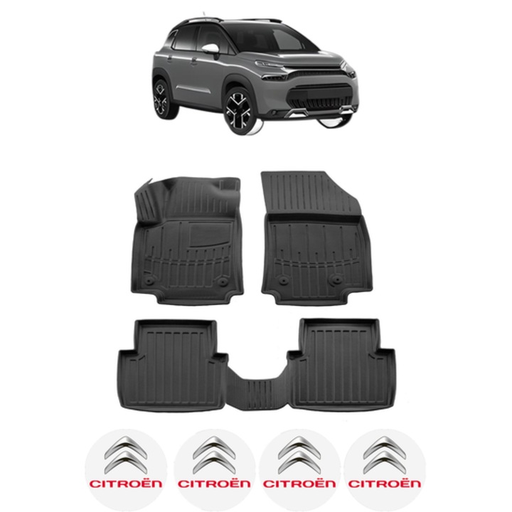 Set covorase presuri CITROEN C3 AIRCROSS din 2017, auto, CRI-FLO, din cauciuc thermoplastic, 4 Stickere auto cu CITROEN