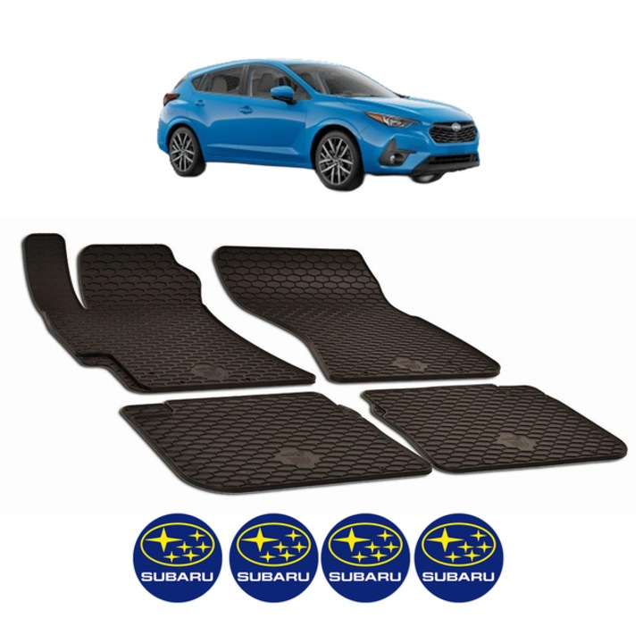 Set covorase presuri SUBARU IMPREZA IV din 2007-2023, auto, CRI-FLO, din cauciuc thermoplastic, 4 Stickere auto cu SUBARU