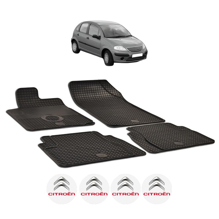 Set covorase presuri CITROEN C3 / C5 din 2005-2008, auto, CRI-FLO, din cauciuc thermoplastic, 4 Stickere auto cu CITROEN