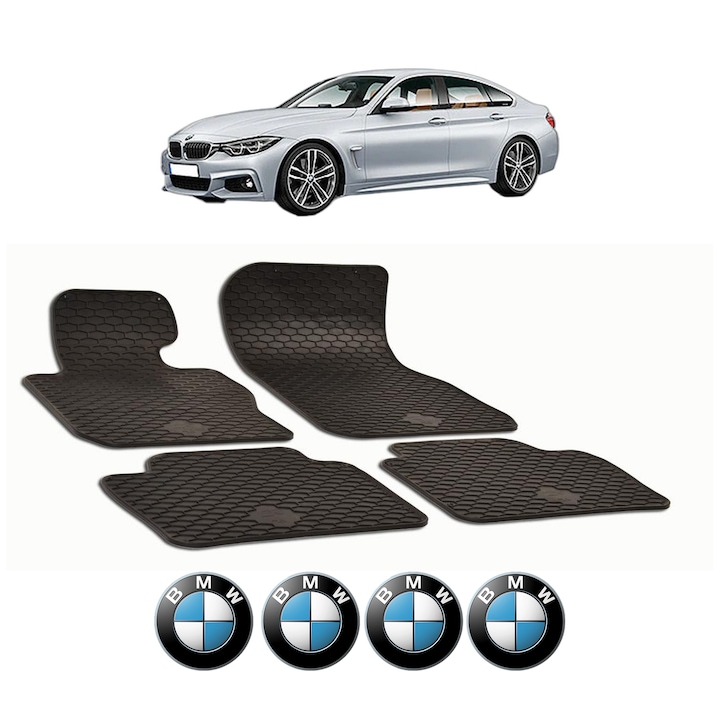 Set covorase presuri BMW Seria 4er F36 din 2013-2020, auto, CRI-FLO, din cauciuc thermoplastic, 4 Stickere auto cu BMW Seria