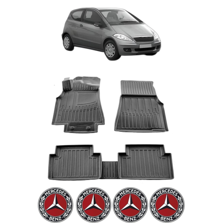 Set covorase presuri MERCEDES BENZ W169 A din 2004-2012, auto, CRI-FLO, din cauciuc thermoplastic, 4 Stickere auto cu MERCEDES