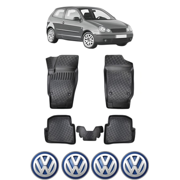 Set covorase presuri Volkswagen POLO IV 6Q/9N/9N3 din 2002-2009, auto, CRI-FLO, din cauciuc thermoplastic, 4 Stickere auto cu Volkswagen