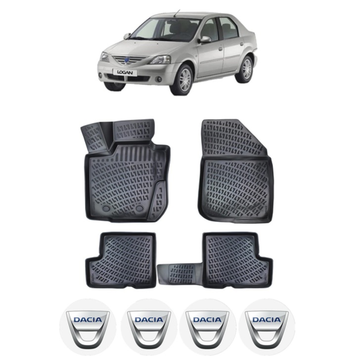 Set covorase presuri DACIA LOGAN I SEDAN din 2004-2012, auto, CRI-FLO, din cauciuc thermoplastic, 4 Stickere auto cu DACIA