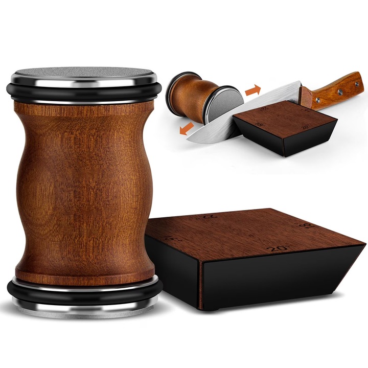 Ascutitor Cutite Rulant, BYONDSELF®, 4 Unghiulare(15°/18°/22°/25°), Disc Diamant(400/1000), Magnetic, Lemn