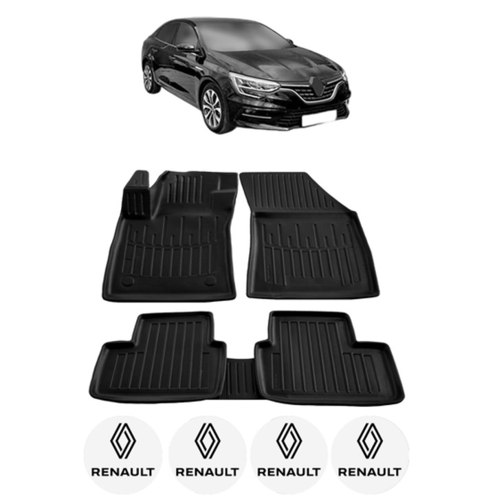 Set covorase presuri RENAULT MEGANE IV SEDAN din 2015, auto, CRI-FLO, din cauciuc thermoplastic, 4 Stickere auto cu RENAULT