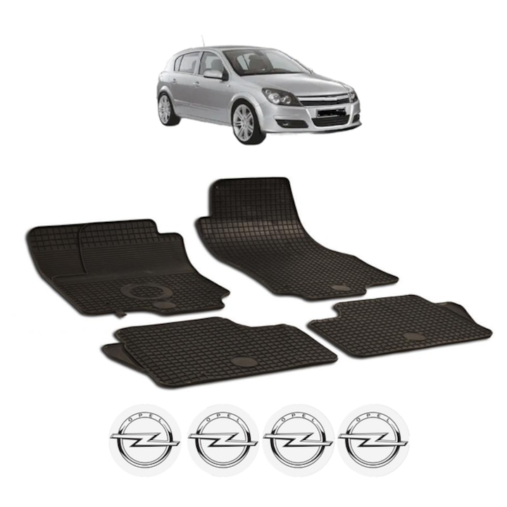 Set covorase auto CRI-FLO OPEL ASTRA H 2004-2009, cauciuc thermoplastic, negru, 4 Stickere auto