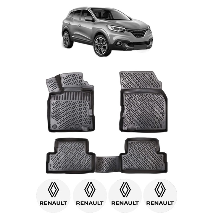 Set covorase presuri RENAULT KADJAR din 2015-2022, auto, CRI-FLO, din cauciuc thermoplastic, 4 Stickere auto cu RENAULT