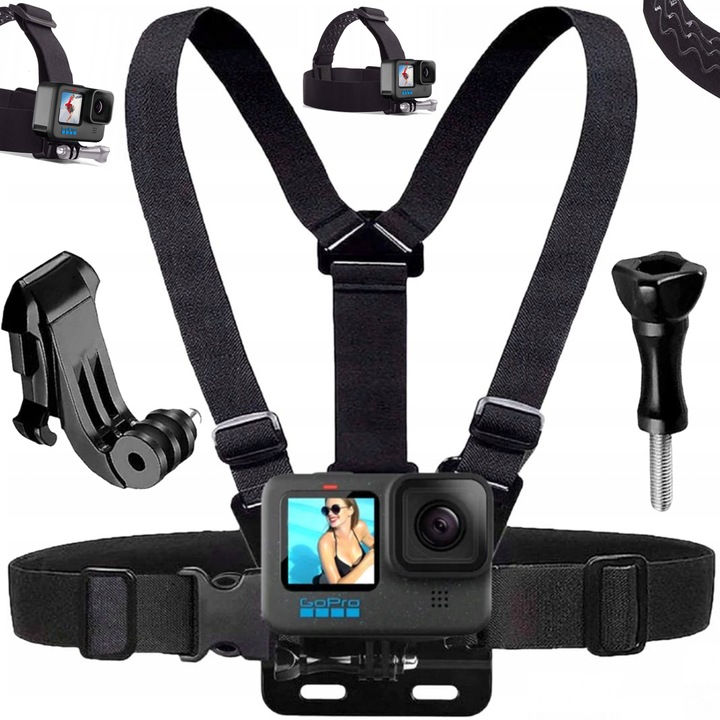 Set Szelki si Uchwyt pe Cap pentru GoPro Hero si DJI Osmo Action, confortabil, ajustabil, multicolor