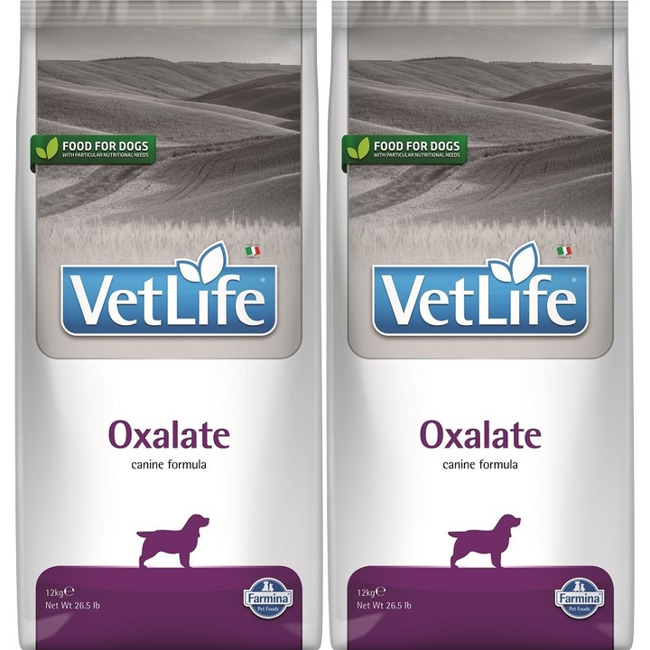 Hrana pentru câini Farmina Vet Life Oxalate, dietetică, 2x12 kg, cu conținut redus de proteine, uscată