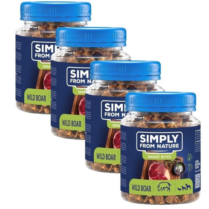 Snackuri pentru câini Smart Bites cu mistreț Simply from Nature 4x130g, monoproteice, fără cereale