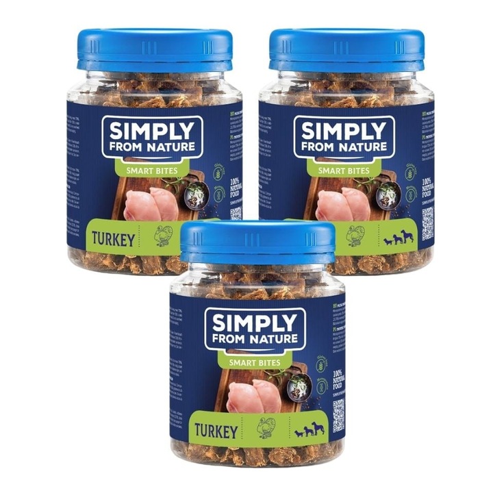 Recompense pentru câini Smart Bites, Simply From Nature, curcan, fără cereale, 3x130 g