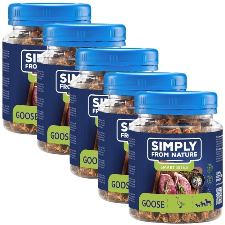 Recompense pentru câini, Simply from Nature, Smart Bites, 100% gâscă, fără cereale, set 5x130 g