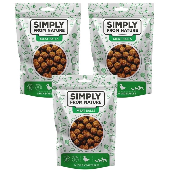 Bile de carne de rață cu legume Simply from Nature, 3x80g, fără aditivi, ambalaj cu închidere ZIP