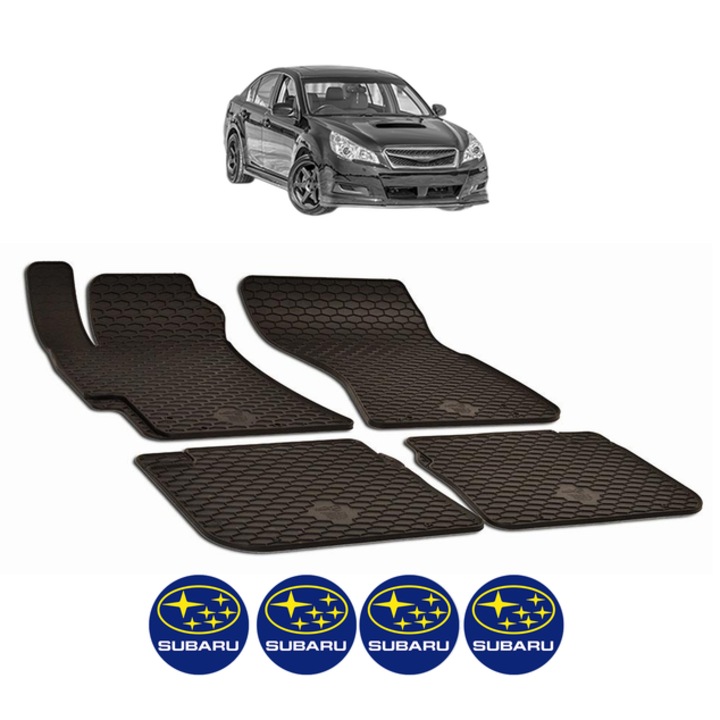 Set covorase presuri SUBARU LEGACY V din 2003-2019, auto, CRI-FLO, din cauciuc thermoplastic, 4 Stickere auto cu SUBARU