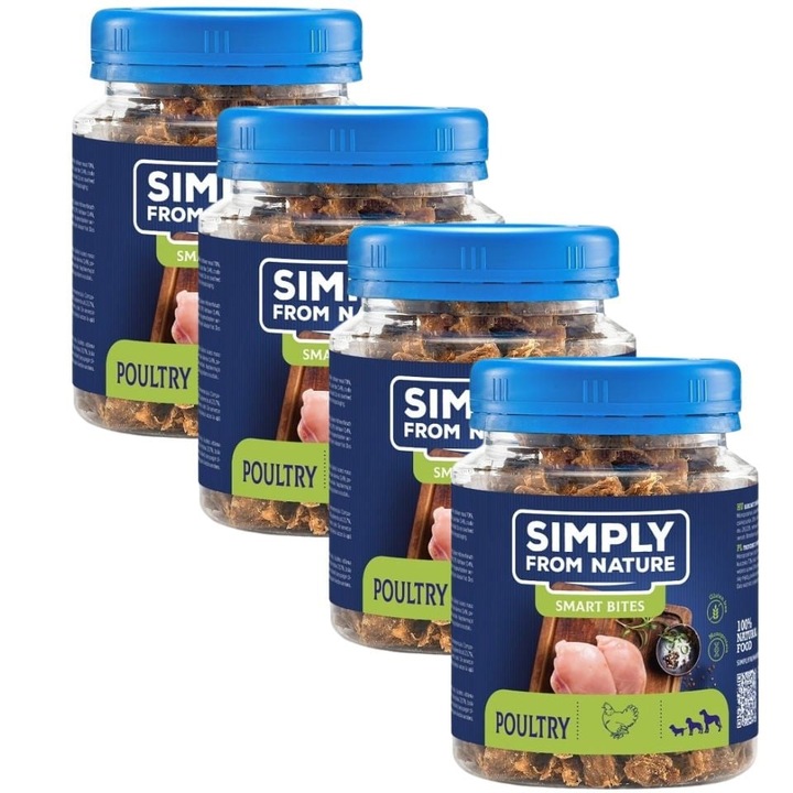 Set recompense Smart Bites Simply from Nature caini 4x130g, 100% pui, fara cereale, carne de pasare