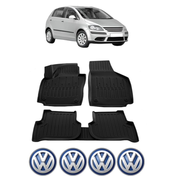 Set covorase presuri VOLKSWAGEN GOLF PLUS din 2005-2014, auto, CRI-FLO, din cauciuc thermoplastic, 4 Stickere auto cu VOLKSWAGEN
